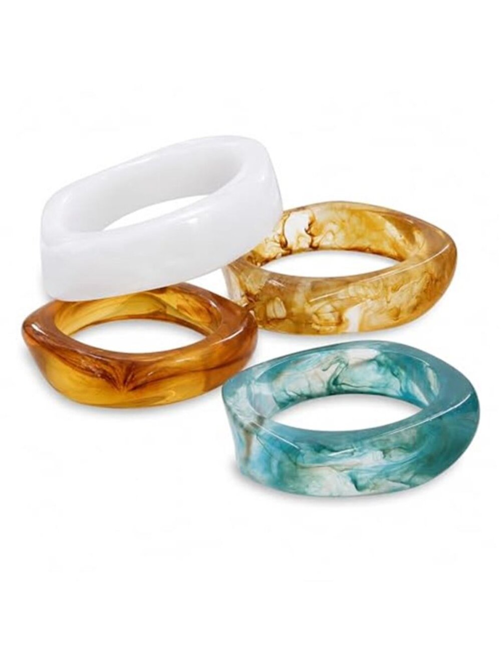 4-Piece Chunky Resin Acrylic Bangles for Women, Bracelet Set Smooth resin
